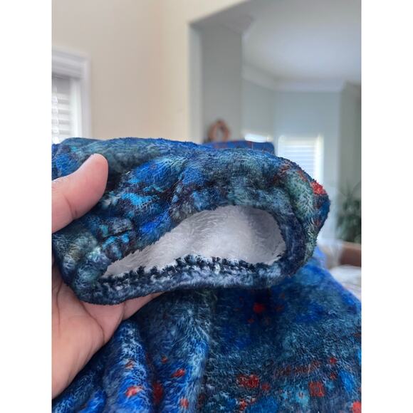 Natural Life Oversized Fleece Blue Patchwork V Neck Jumpsuit Pajamas XS Cozy - Picture 6 of 12